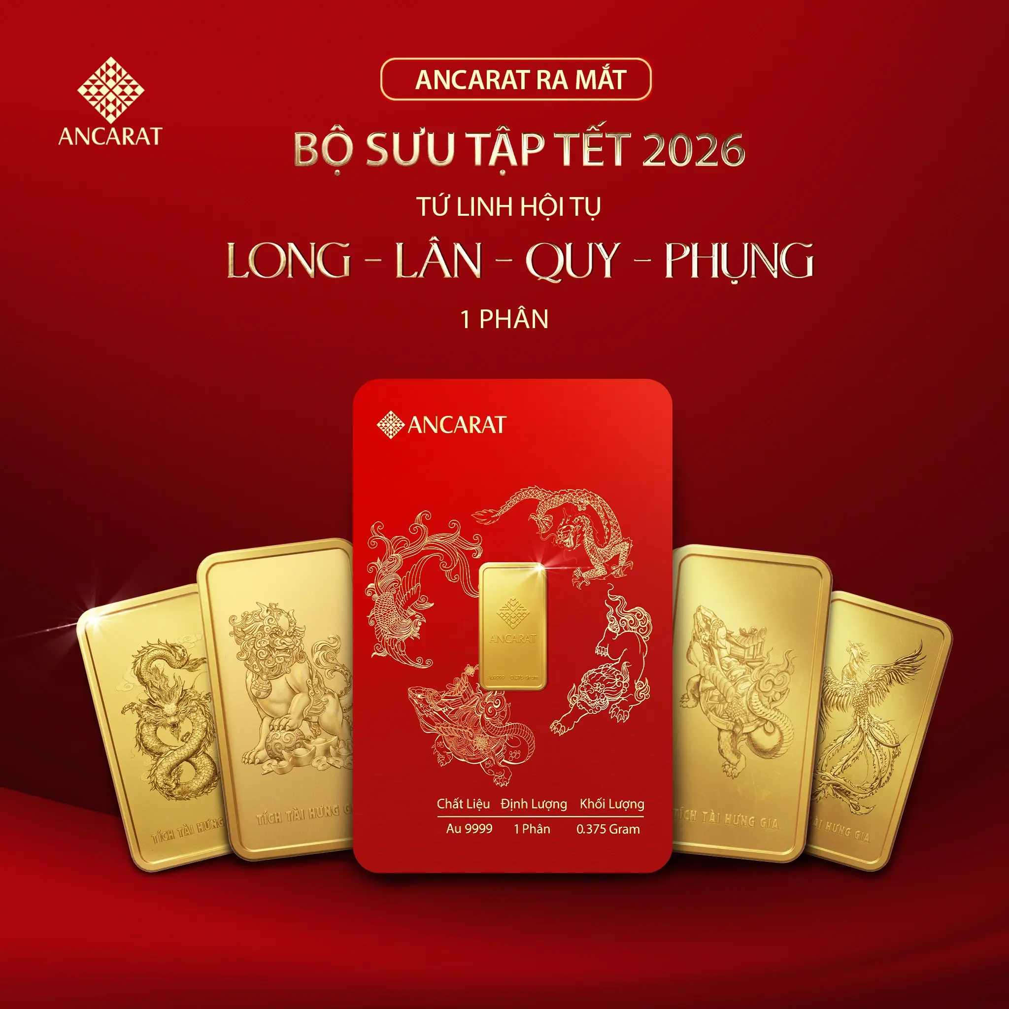 Trọn bộ BST Tứ Linh Hội Tụ với thiết kế thẻ ATM sang trọng, giải pháp mua vàng 0.1 chỉ tích lũy dễ dàng.