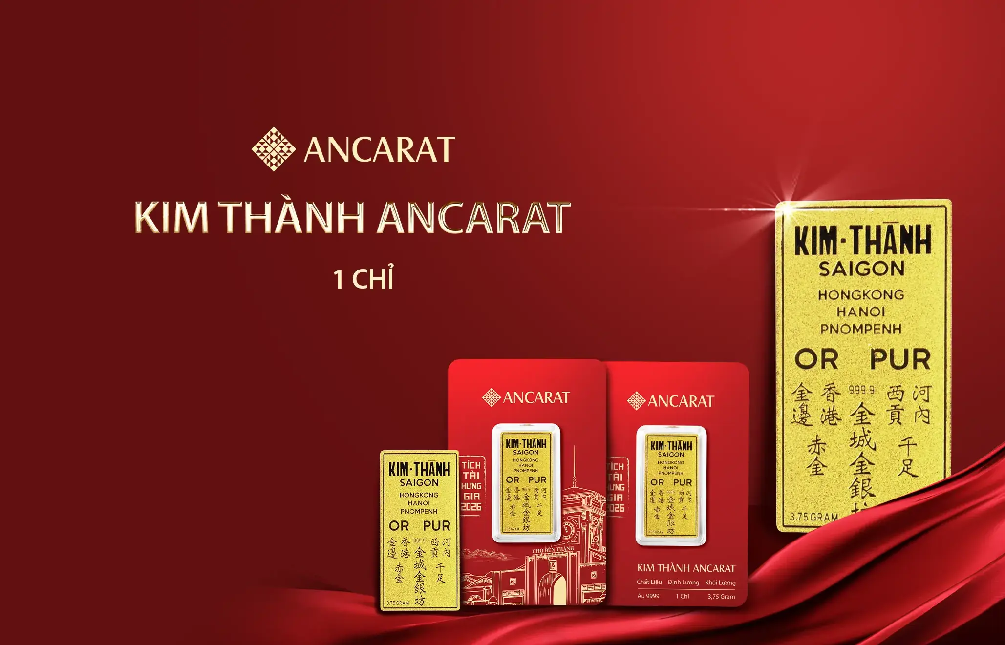 Vàng Nam Kim Thành 1 chỉ với biểu tượng Chợ Bến Thành và chữ "Or Pur" là vật phẩm vàng cầu may lý tưởng để rước lộc