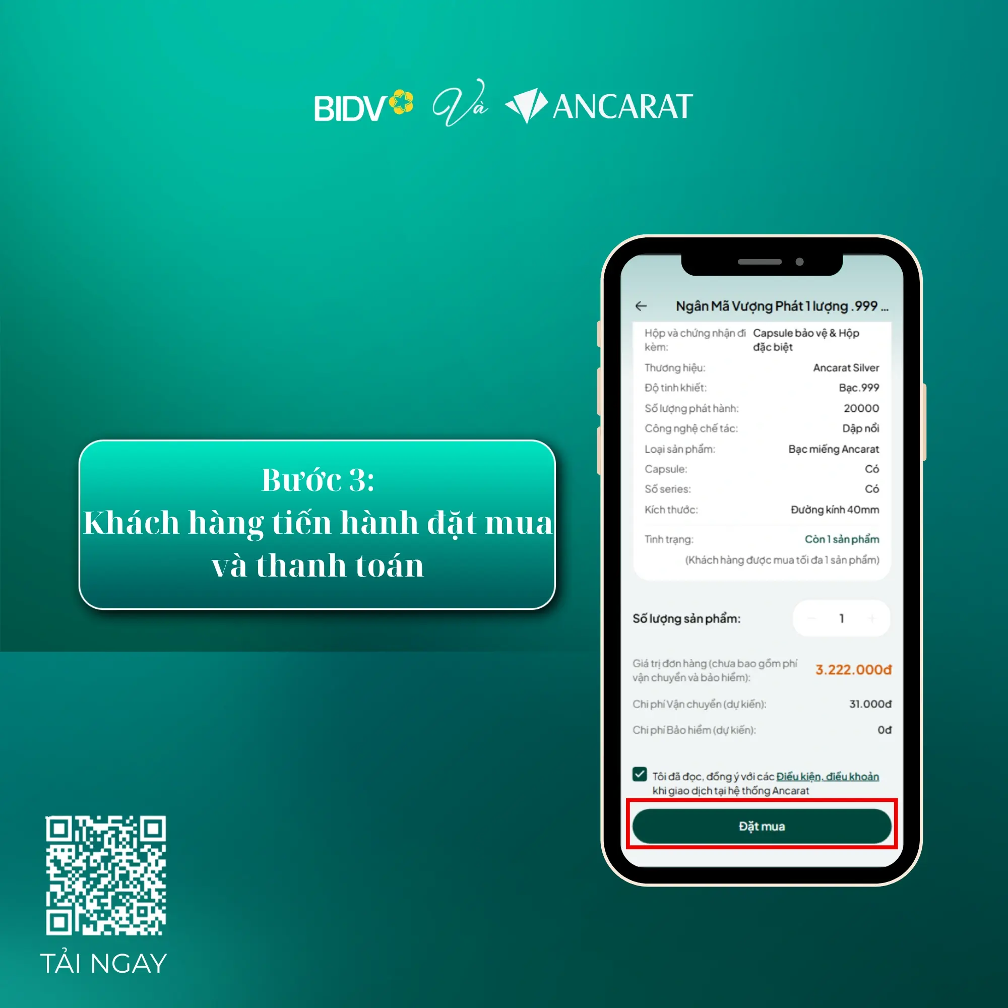 Màn hình xác nhận giao dịch thanh toán mua bạc Ancarat Màn hình xác nhận giao dịch thanh toán mua bạc Ancarat